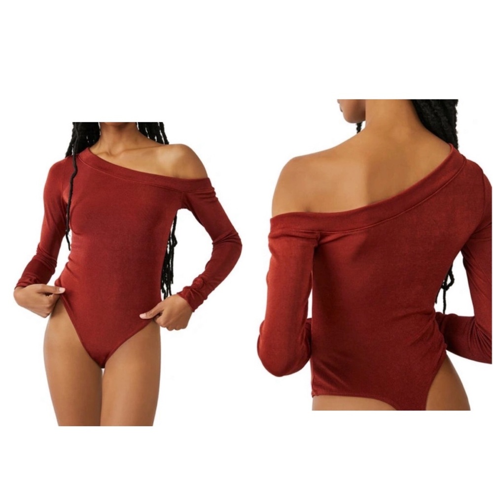 Intimately Free People That’s Hot Bodysuit Womens SZ Large Burnt Red Long Sleeve